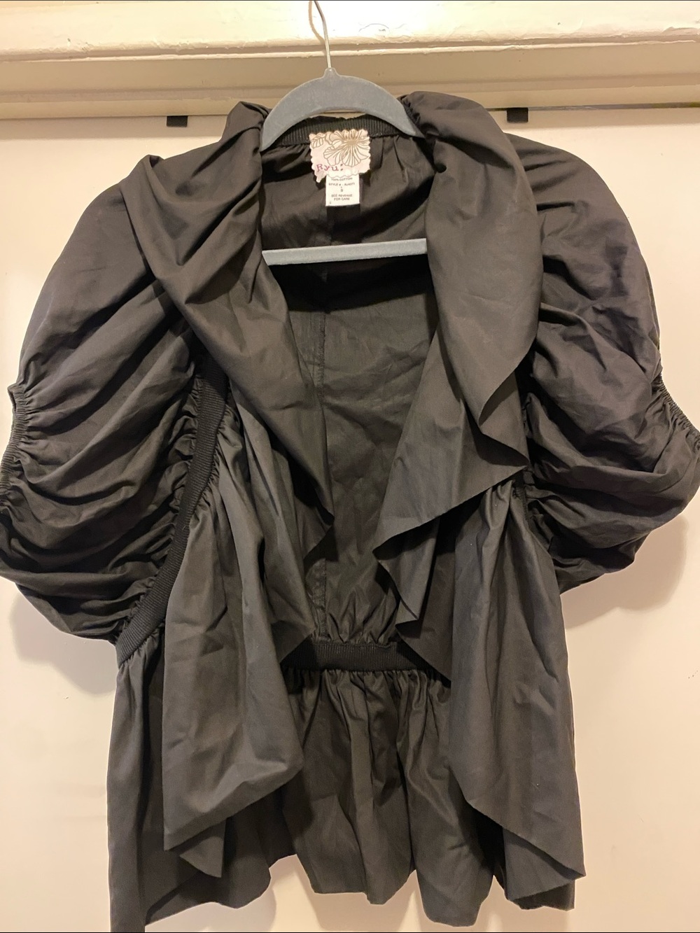 Black Puff Sleeve Ruffle Shrug